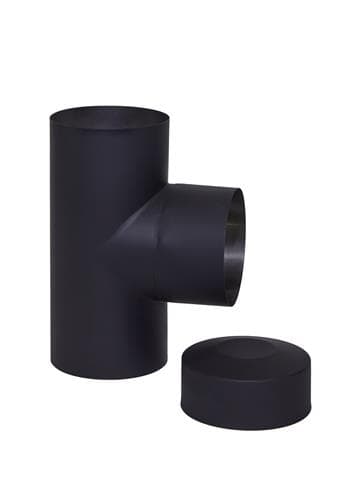 Teu 90° + capac DK-therm 910 DECO Ø130, coș perete simplu