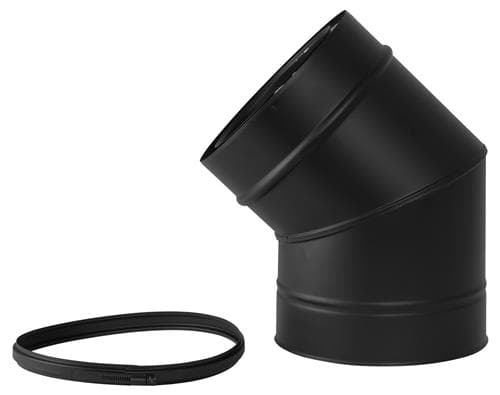 Cot 45° negru RAL 9005 Ø80, coș dublu perete
