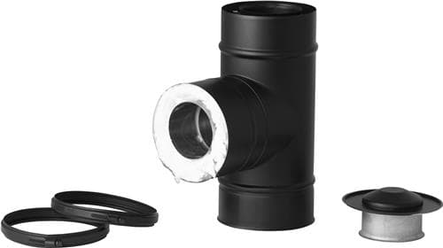 Teu 90° + capac negru RAL 9005 Ø100, coș dublu perete