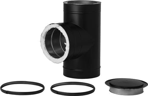 Teu 90° + capac negru RAL 9005 Ø300, coș dublu perete