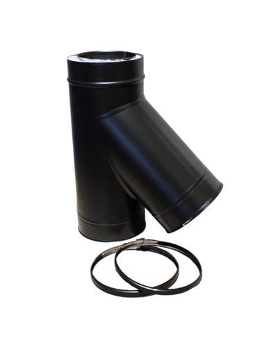 Teu 45° + capac negru RAL 9005 Ø200, coș dublu perete