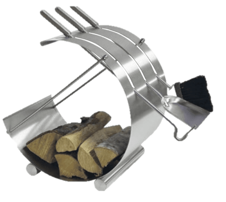 Ladă pentru lemne 30 kg cu set unelte pentru șemineu 3 piese inox